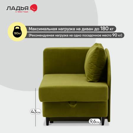 Угловая кушетка левая Иби Травяной зеленый велюр