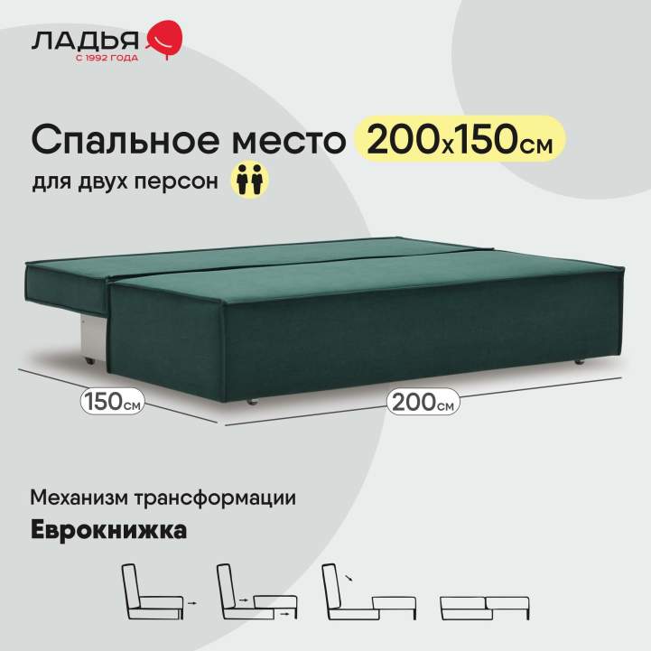 Прямой диван Фабио Fit Изумрудный велюр