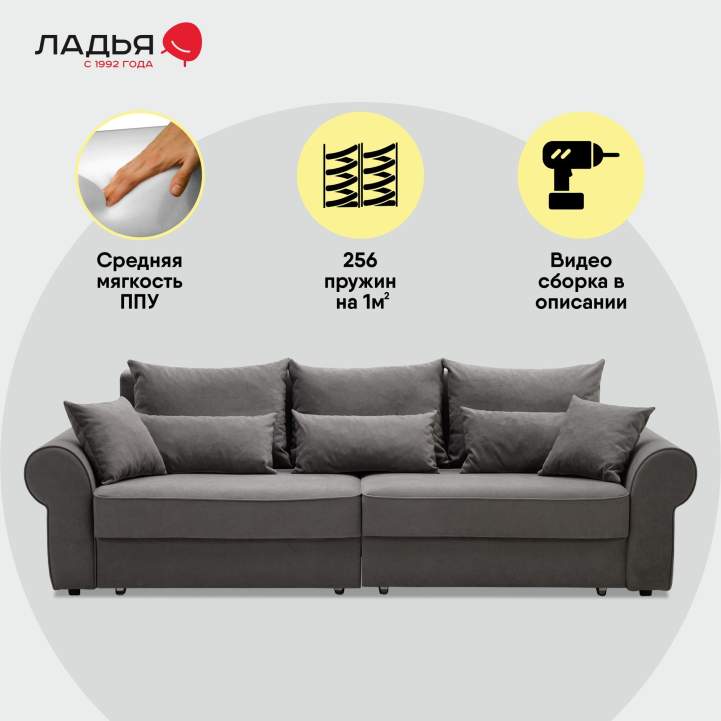 Прямой диван Тьерри Антрацитовый велюр