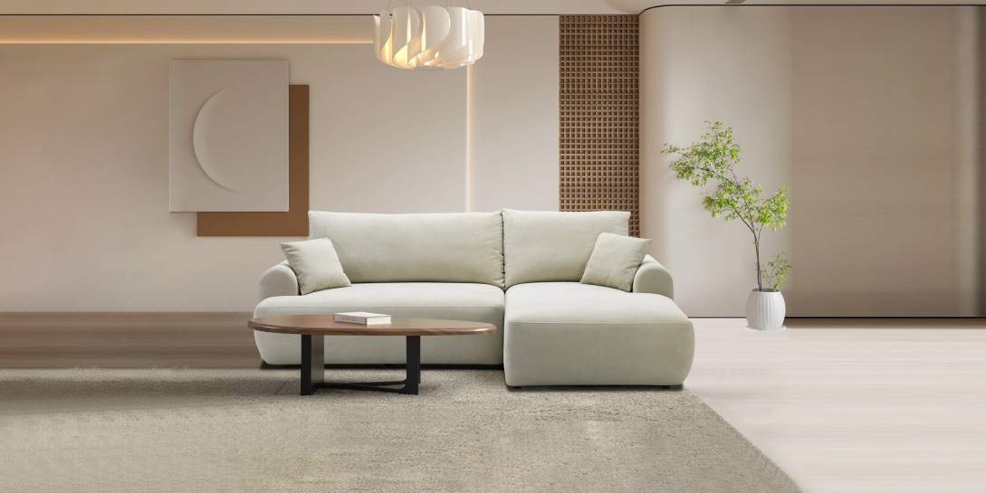 Угловой диван левый Кьянти Cветло-бежевый велюр