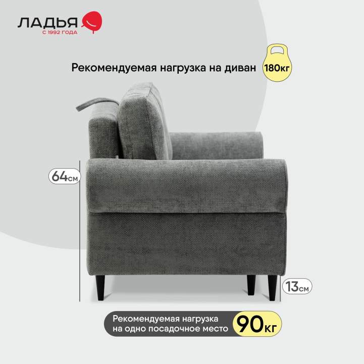 Прямой мини диван Гизела 140 Серый шенилл 