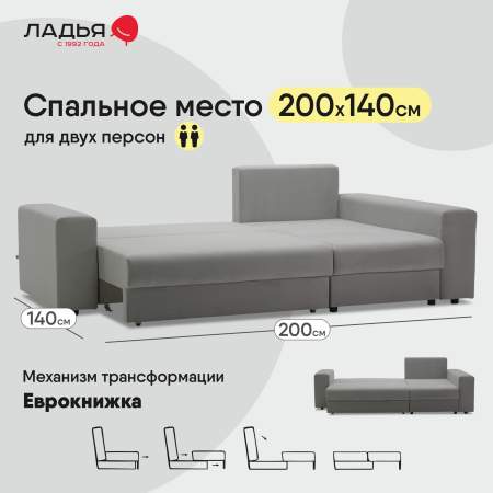 Угловой диван правый Майами Дымчатый серый велюр 