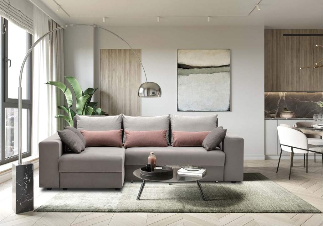 Угловой диван Майами Бежевый велюр 