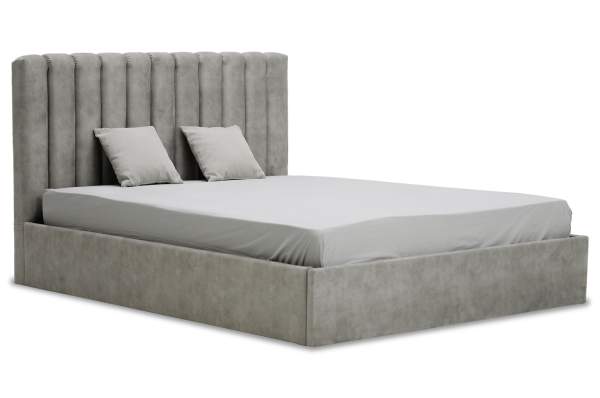 Двуспальная кровать Страйп 160 светло-серый велюр
