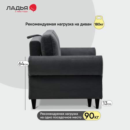 Прямой мини диван Гизела 120 Графитовый велюр 