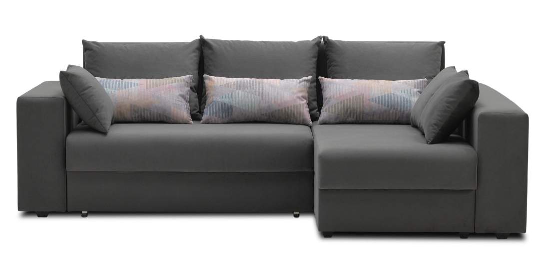 Угловой диван правый Майами антрацитовый велюр Уцененный