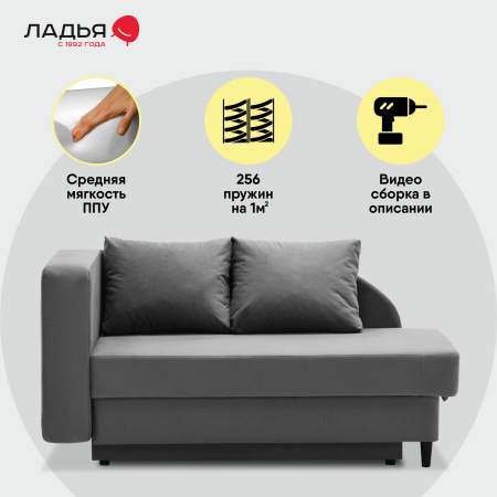 Угловая кушетка левая Иби Антрацитовый велюр Уцененный Угловая кушетка левая Иби Антрацитовый велюр Уцененный