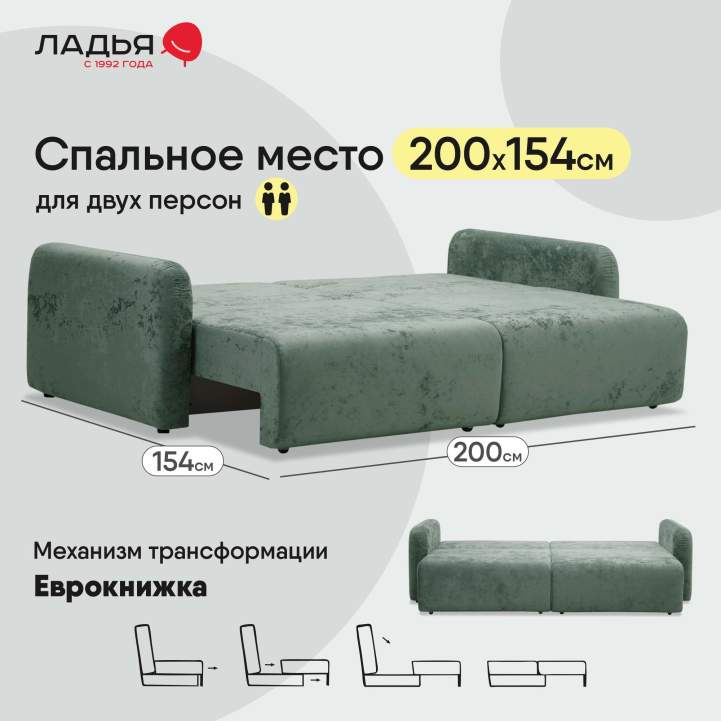 Прямой диван Волда Жемчужно-мятный велюр