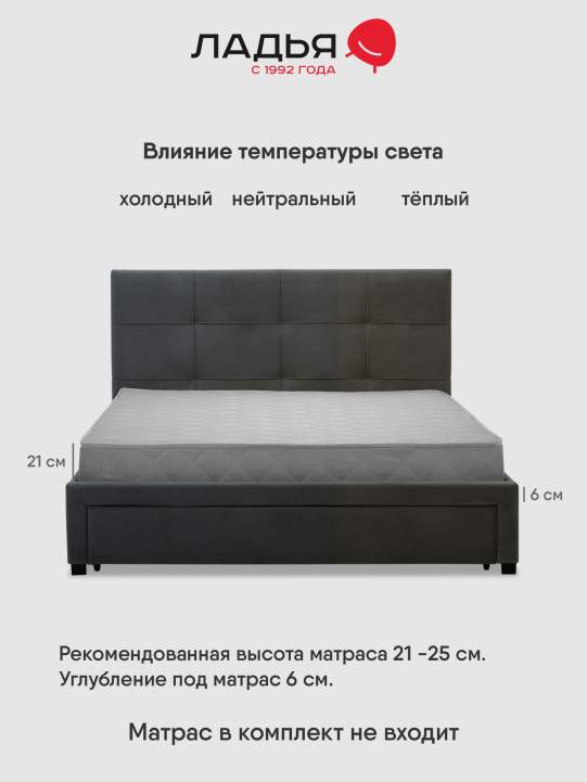 Двуспальная кровать Борба 160 серый велюр