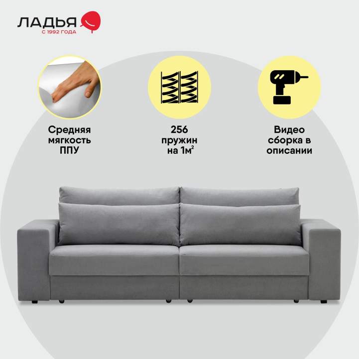 Прямой диван Рица Дымчатый серый велюр 