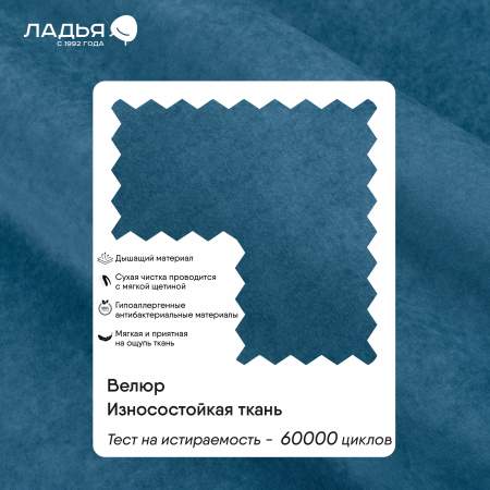 Прямой мини диван Авиньон Индиго велюр