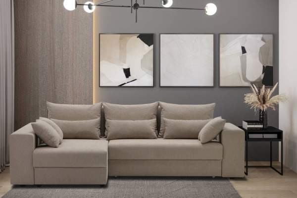 Угловой диван левый Майами серо-голубой велюр Уцененный