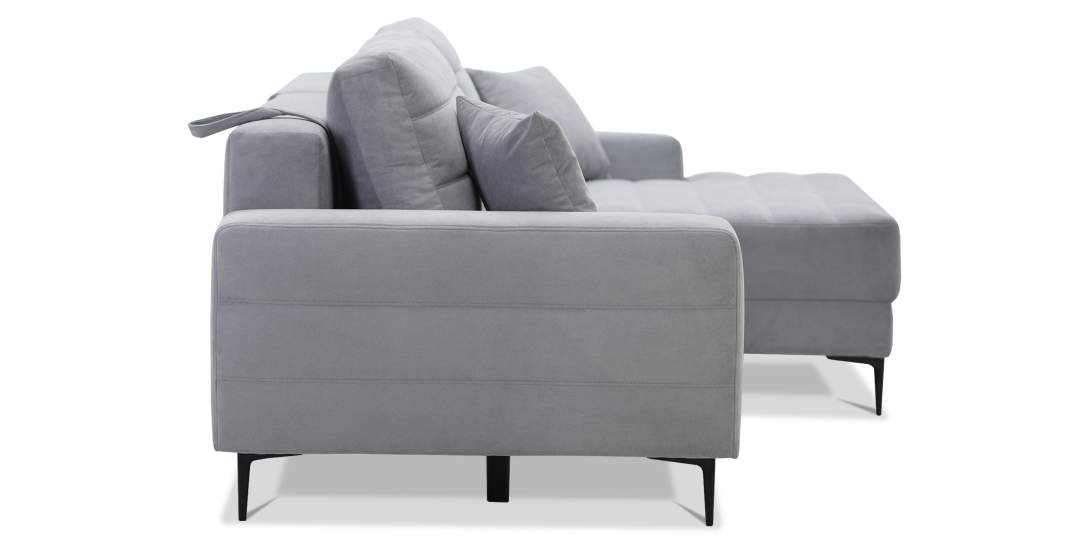 Угловой диван правый Белес Светло-серый велюр 