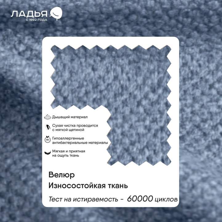 Прямой мини диван Касита 140 голубой велюр