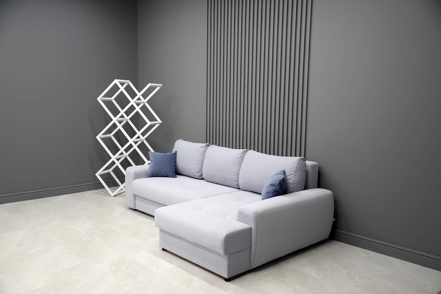 Угловой диван правый Коста светло-серый велюр