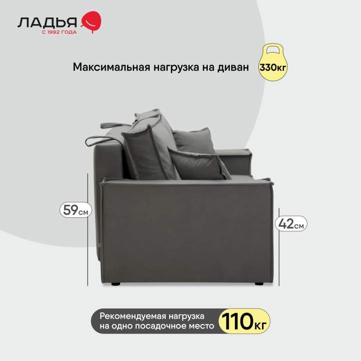 Прямой диван Фабио Серый велюр