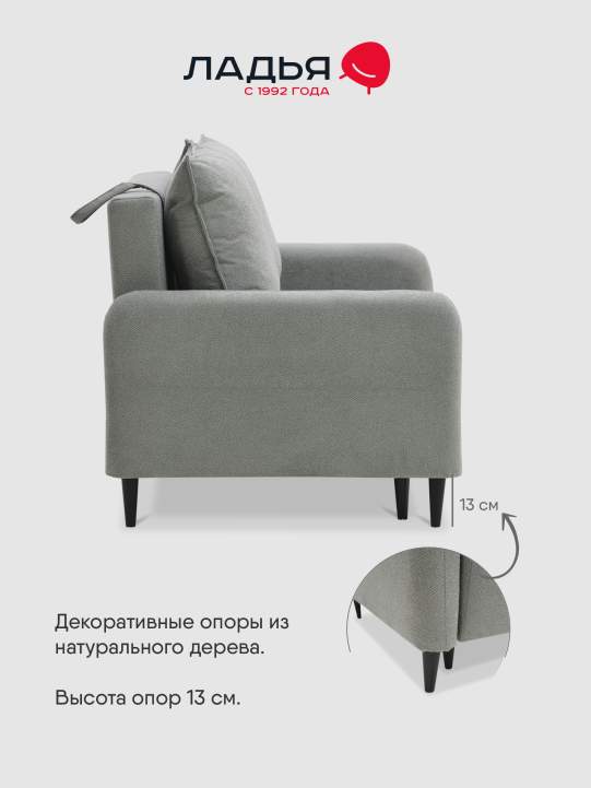 Прямой мини диван Ройн 120 серый велюр