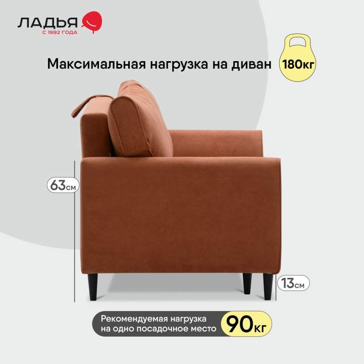 Прямой мини диван Касита 140 терракотовый велюр