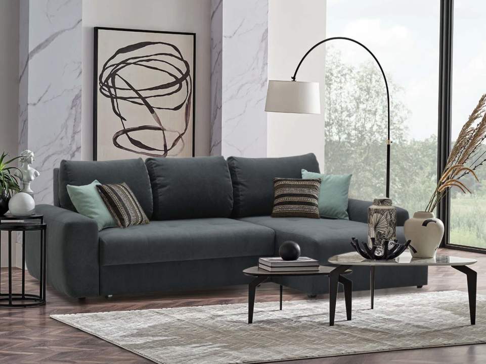 Угловой диван правый Коста Графитовый велюр 