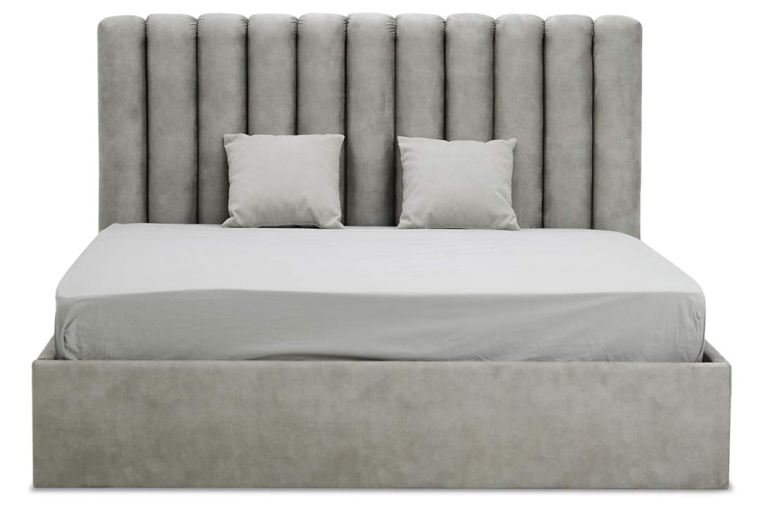 Двуспальная кровать Страйп 160 светло-серый велюр