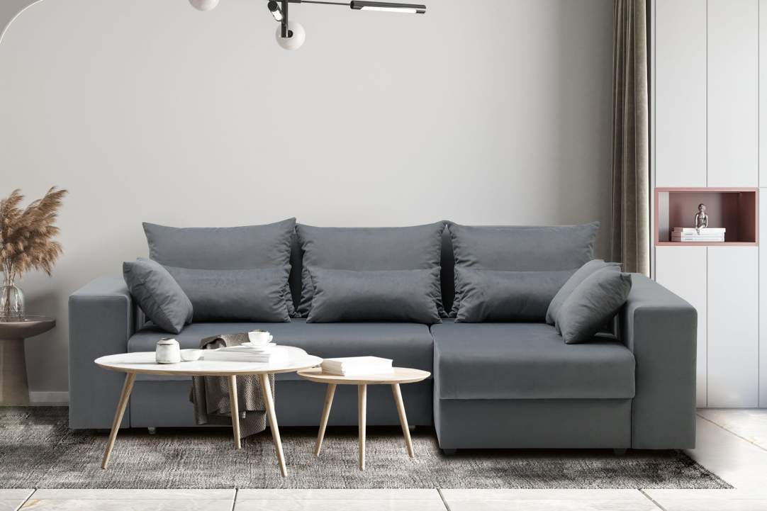 Угловой диван правый Майами Графитовый велюр