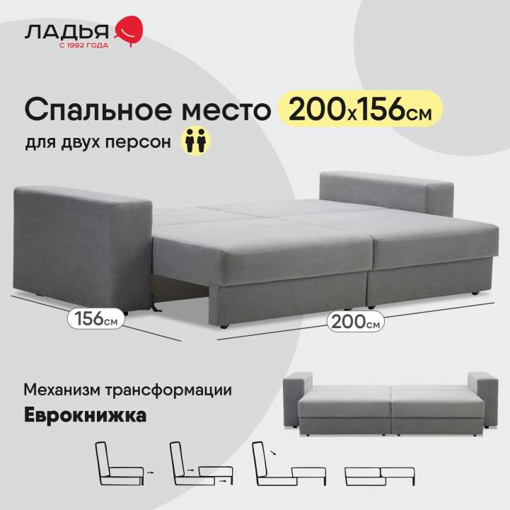 Прямой диван Рица Дымчатый серый велюр 