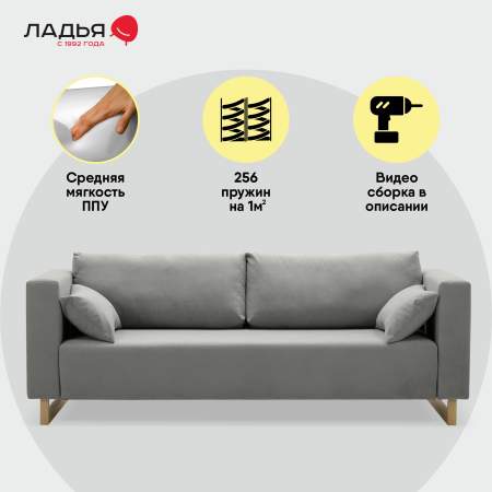 Прямой диван Каперс Дымчатый серый велюр