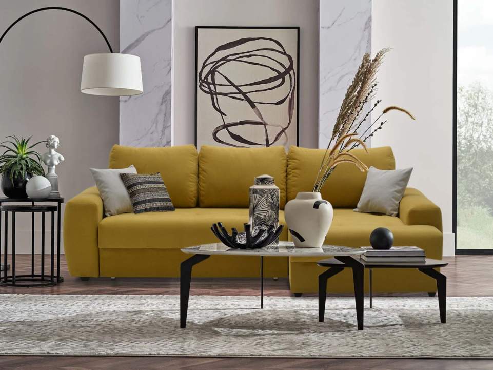 Угловой диван правый Коста Горчичный велюр