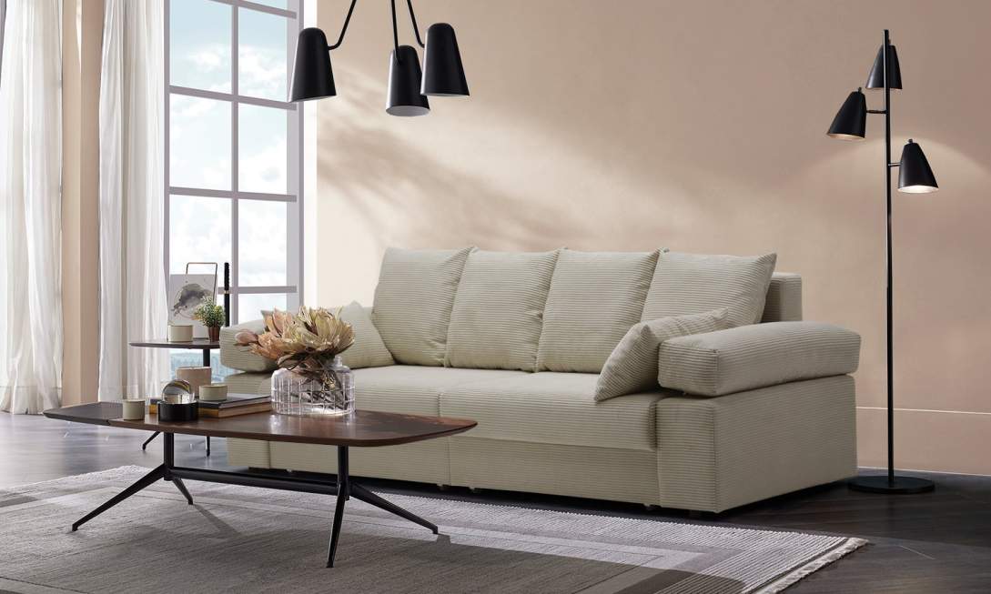 Прямой диван Тайлин кремовый велюр