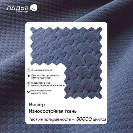 Угловая кушетка Тиволи 190 Cеро-синий велюр Уцененный