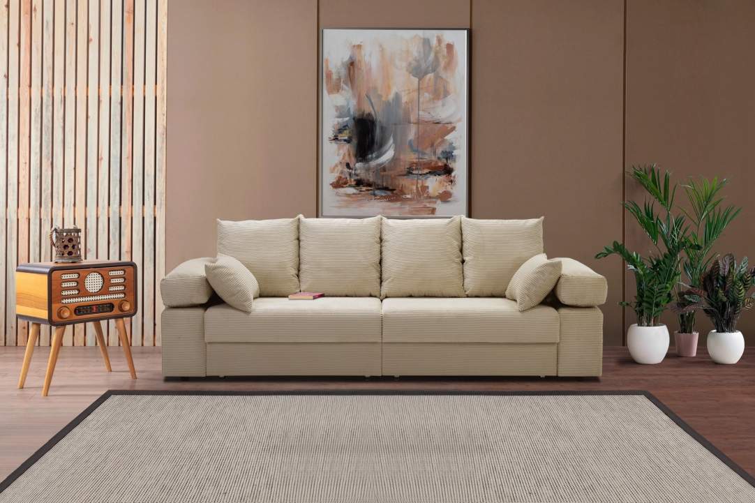 Прямой диван Тайлин кремовый велюр