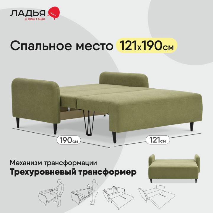 Прямой мини диван Ройн 120 травяной велюр