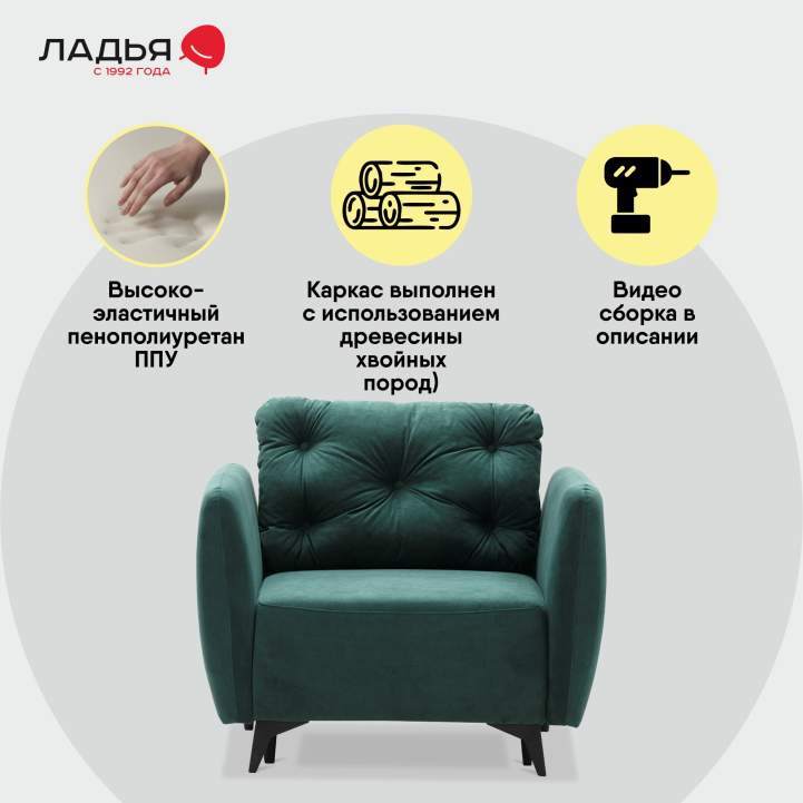 Раскладное кресло Тиволи изумрудный велюр 