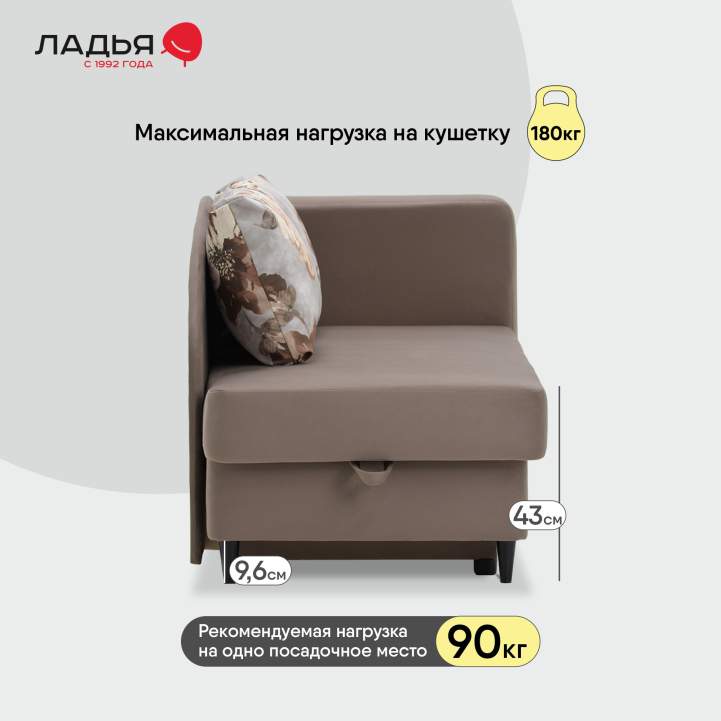 Угловая кушетка правая Иби мокка велюр