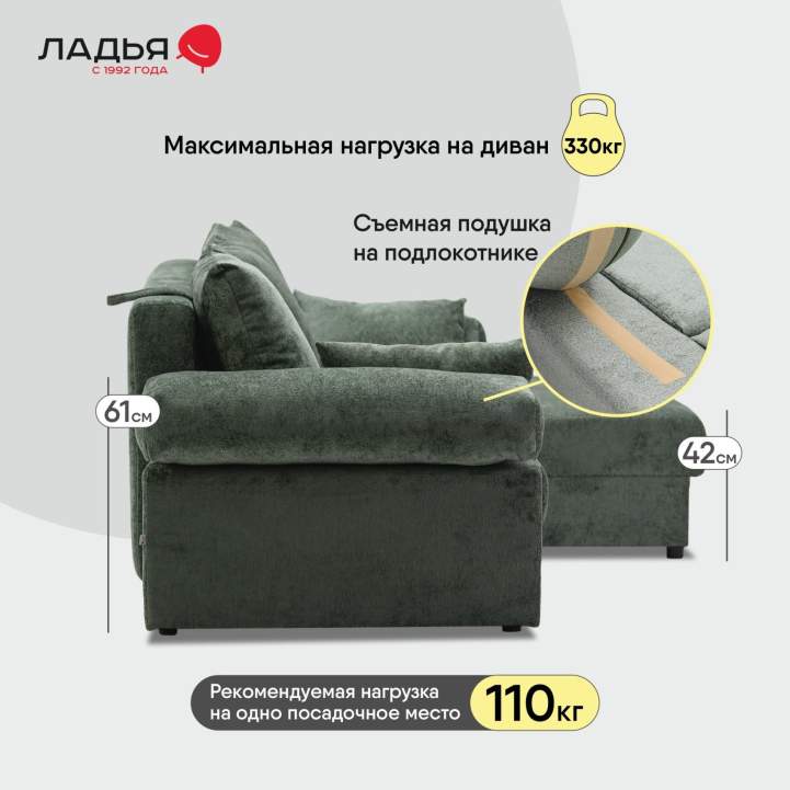 Угловой диван правый Тайлин Зеленый шенилл