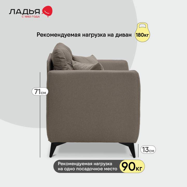 Прямой диван-кушетка Тиволи 120 коричневая рогожка 