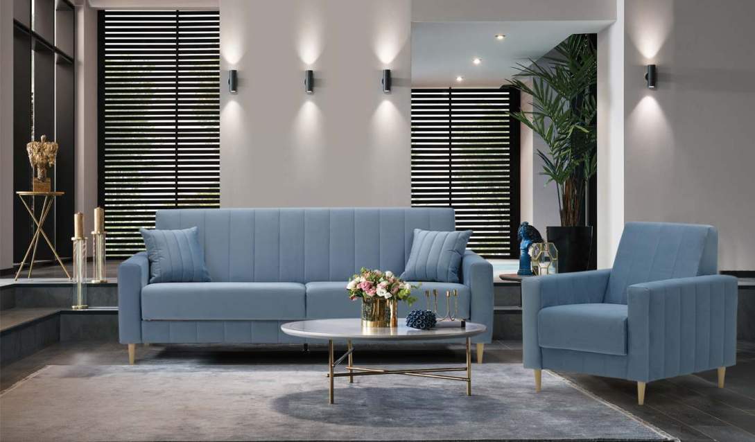 Прямой диван Эмма Голубой велюр