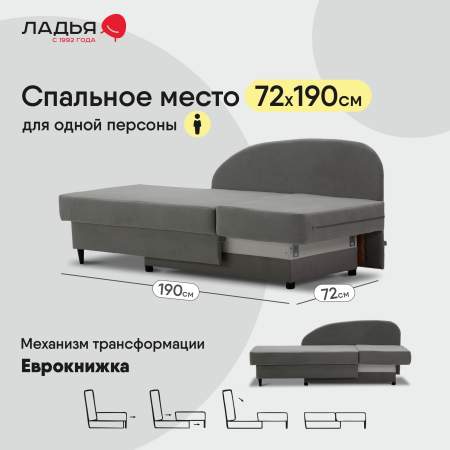 Угловая кушетка правая Иби Дымчатый серый велюр