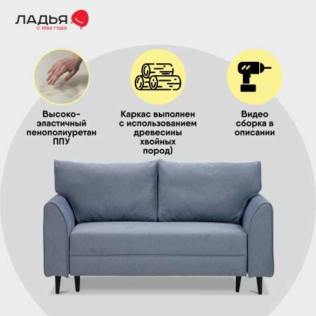 Прямой мини диван Касита 140 голубой велюр