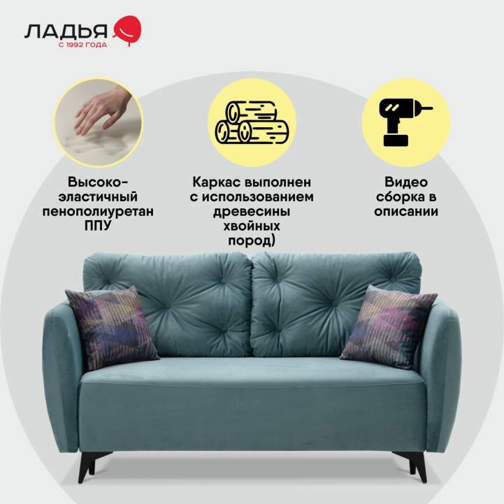 Прямой мини диван Тиволи 120 Бирюзовый велюр
