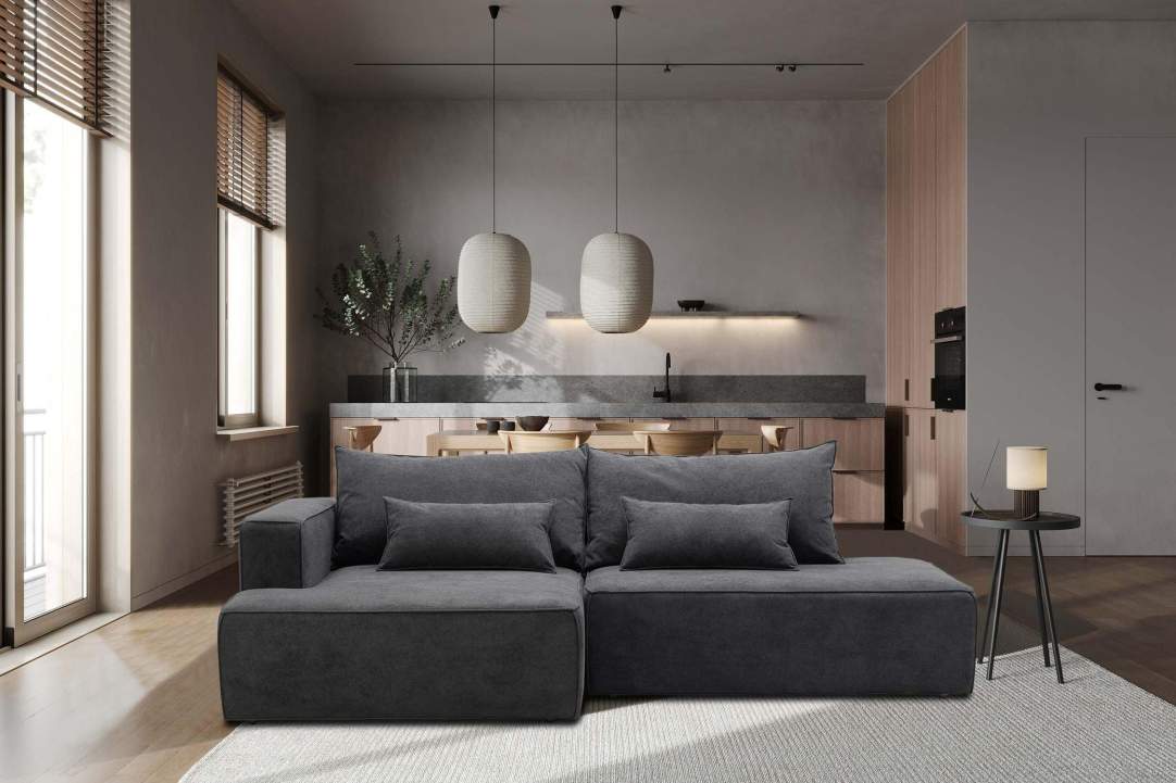 Угловой диван левый Рейф Графитовый велюр