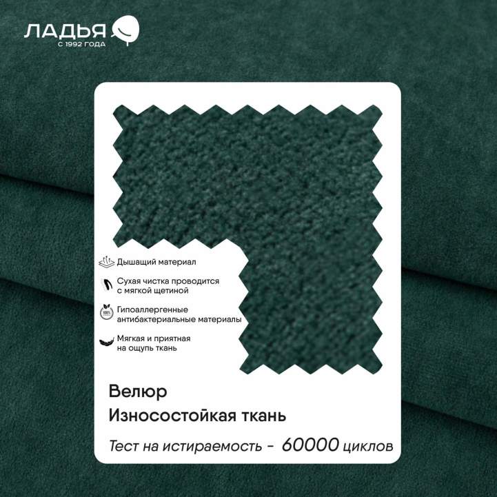 Прямой диван Фабио Fit Изумрудный велюр