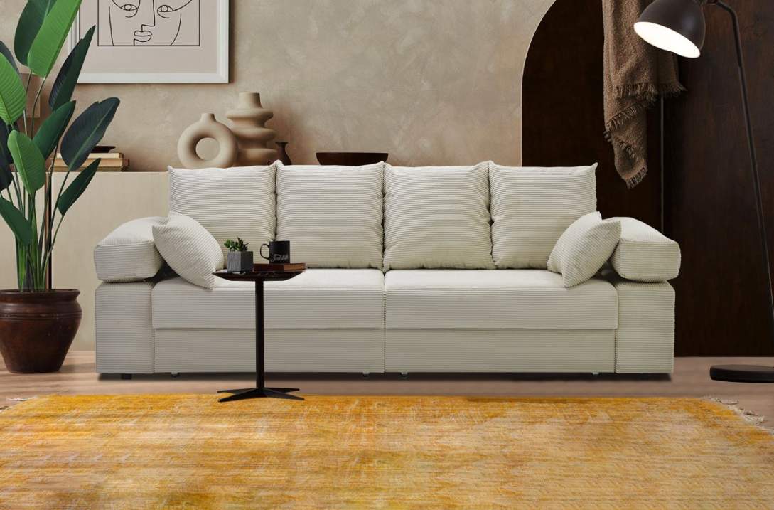 Прямой диван Тайлин Молочный кремовый велюр