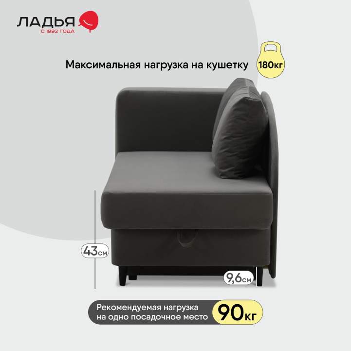 Угловая кушетка левая Иби Серый велюр