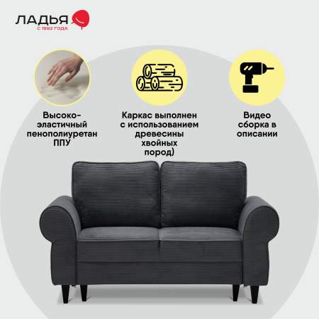 Прямой мини диван Гизела 120 Графитовый велюр 