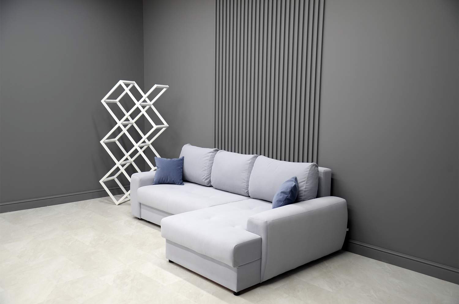 Угловой диван левый Коста светло-cерый велюр