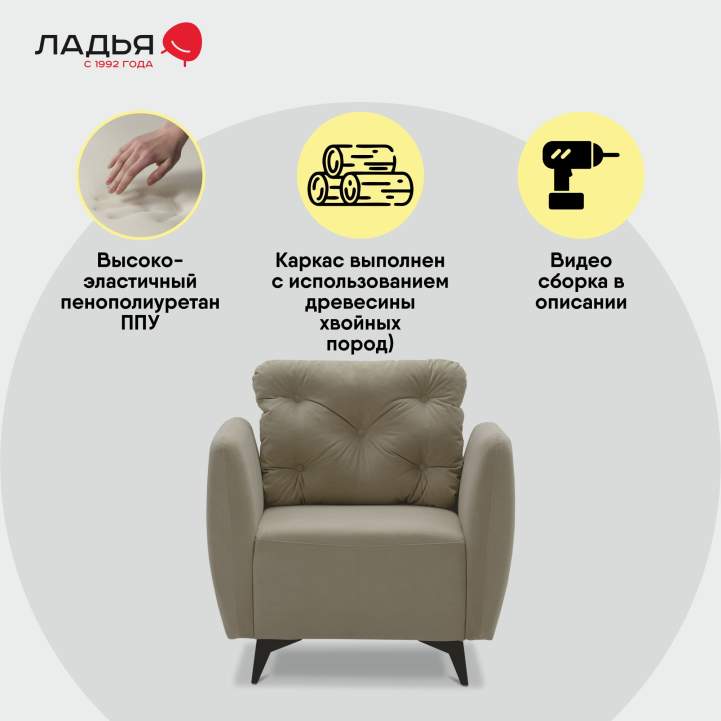 Нераскладное кресло Тиволи айвори велюр 