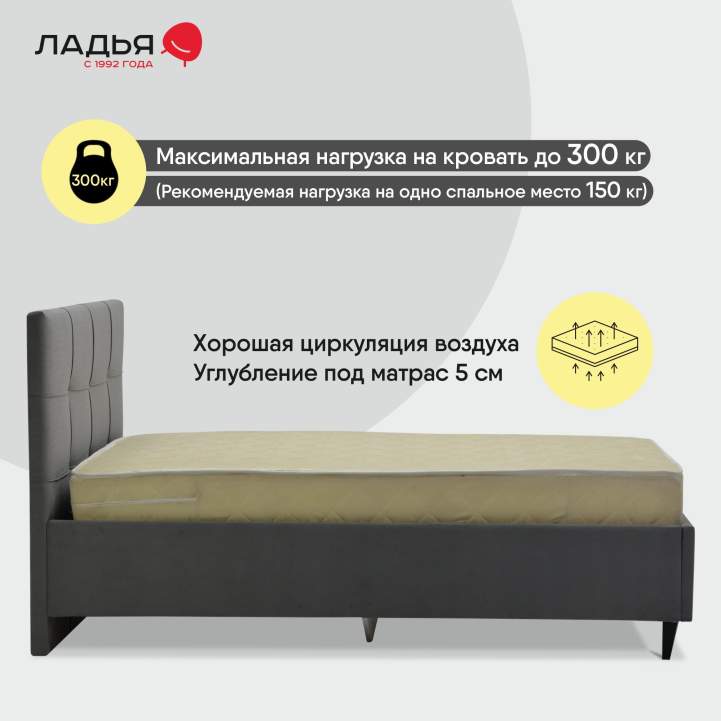 Двуспальная кровать Айлен 160 серый велюр