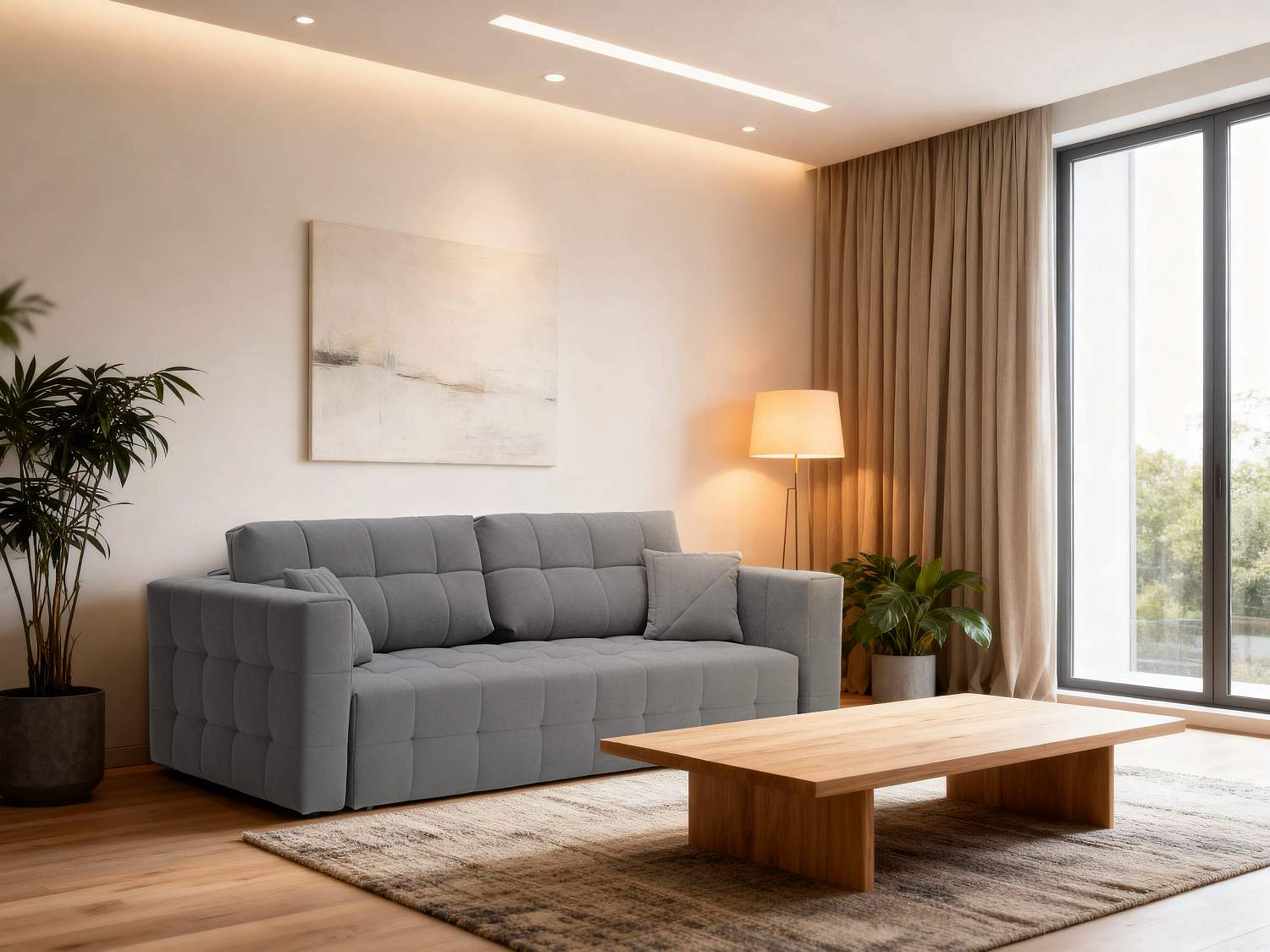 Прямой диван Энзо серый велюр