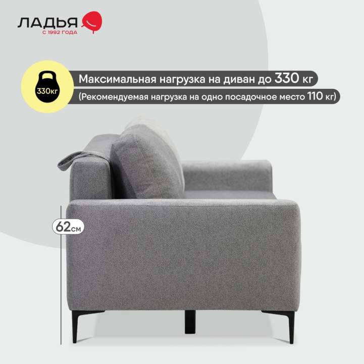 Прямой диван Вебер Жемчужно-серый велюр